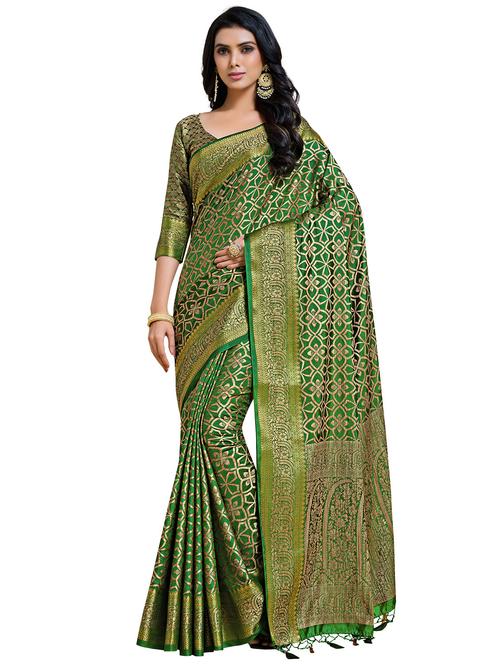 women's floral green colored saree - 18214814 - Very Small Image - 1