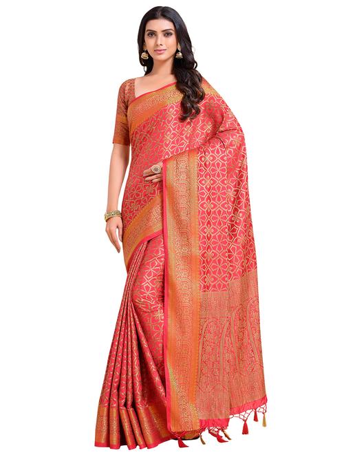women's floral peach colored saree with blouse - 18214815 - Very Small Image - 1