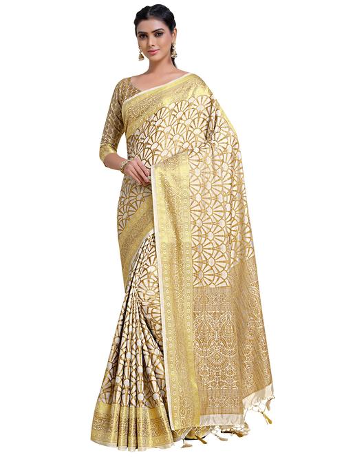 offwhite art silk kanjivaram saree with blouse - 18214829 - Very Small Image - 1