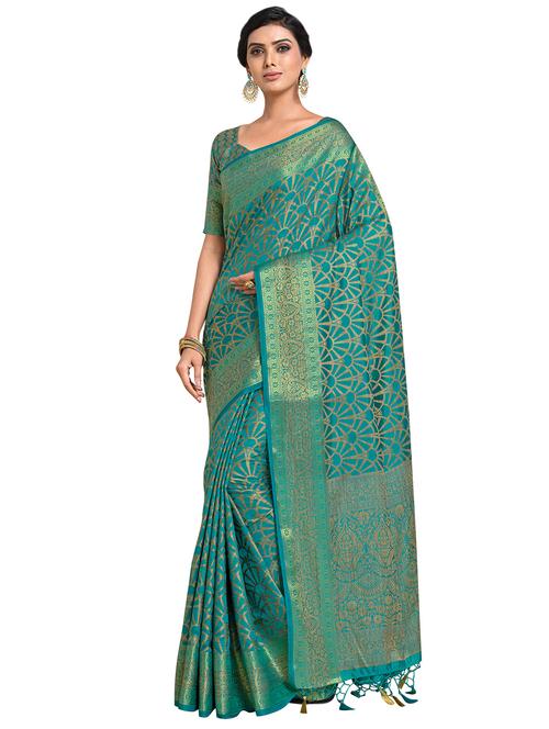 turquoise art silk kanjivaram saree with blouse - 18214831 - Very Small Image - 1
