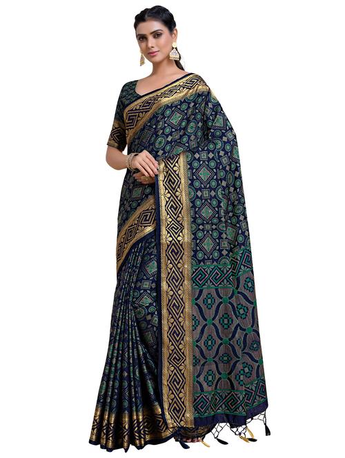 navy art silk kanjivaram saree - 18214859 - Very Small Image - 1