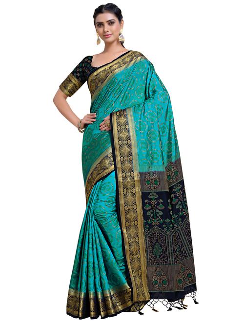 turquoise art silk kanjivaram saree with blouse - 18214872 - Very Small Image - 1
