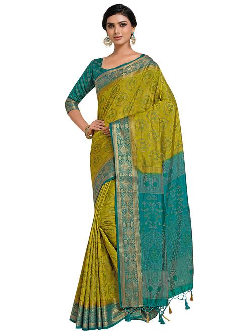 yellow art silk kanjivaram saree with blouse - 18214873 - Very Small Image - 1