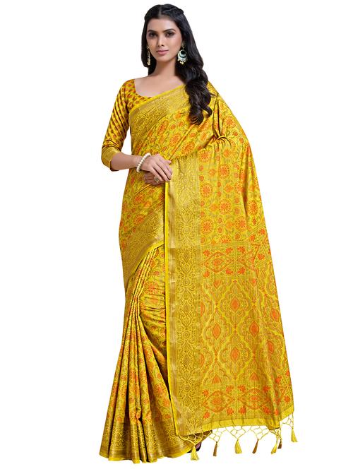 yellow art silk kanjivaram saree with blouse - 18214892 - Very Small Image - 1