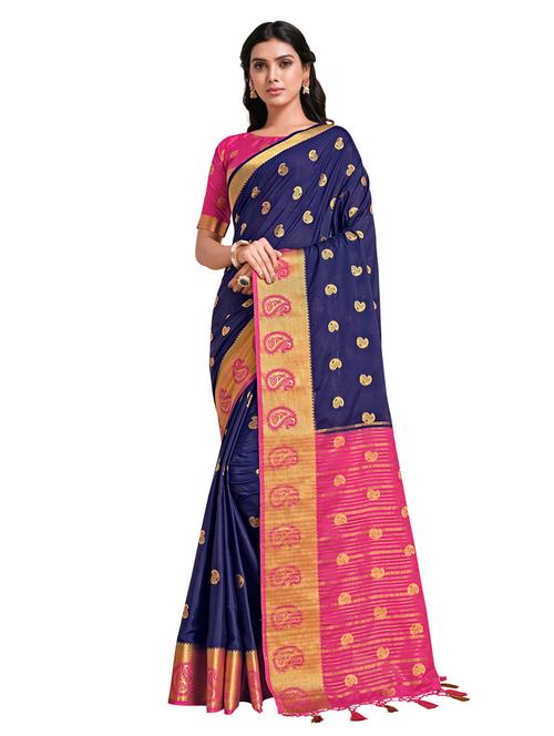 women's self design navy blue colored saree - 18214908 - Very Small Image - 1