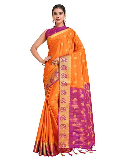 orange crepe mysore silk saree with blouse - 18214909 - Very Small Image - 1
