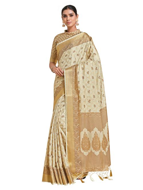 women's self design beige colored saree - 18214926 - Very Small Image - 1