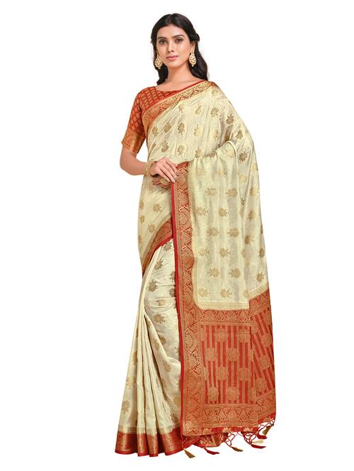 women's floral beige colored saree with blouse - 18214944 - Very Small Image - 1