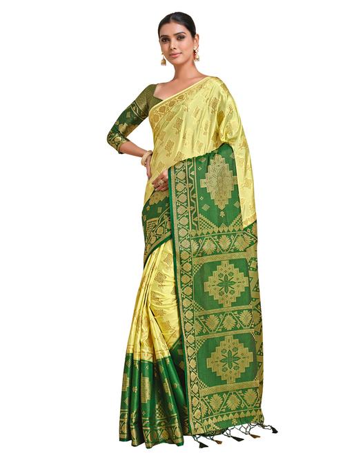 yellow art silk kanjivaram saree with blouse - 18214958 - Very Small Image - 1