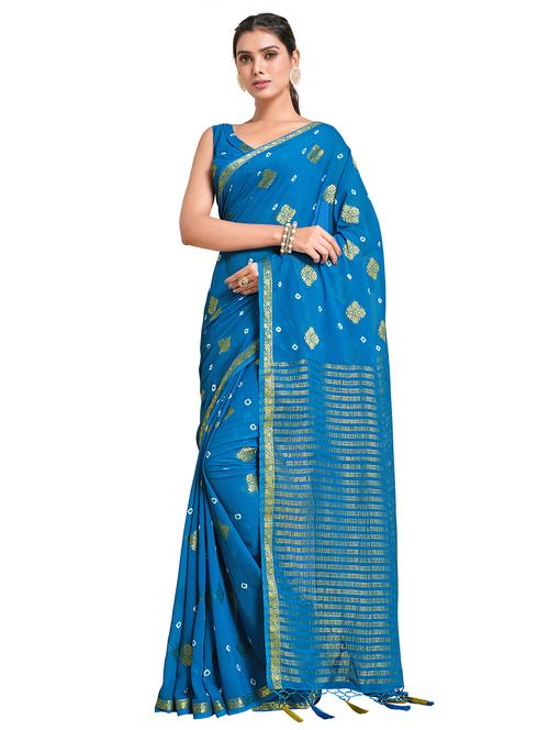 turquoise chiffon banarasi saree with blouse - 18214975 - Very Small Image - 1