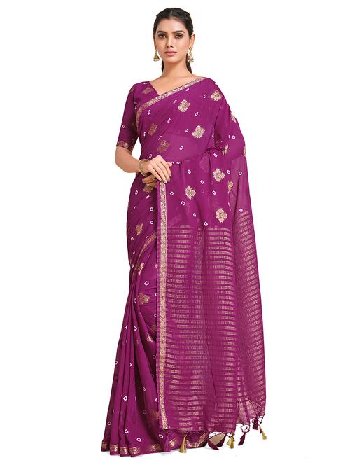 purple chiffon banarasi saree with blouse - 18214976 - Very Small Image - 1