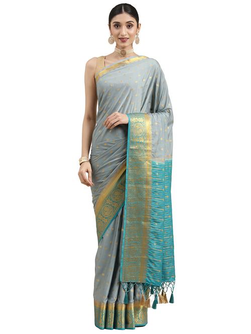grey crepe mysore silk saree with blouse - 18215010 - Very Small Image - 1