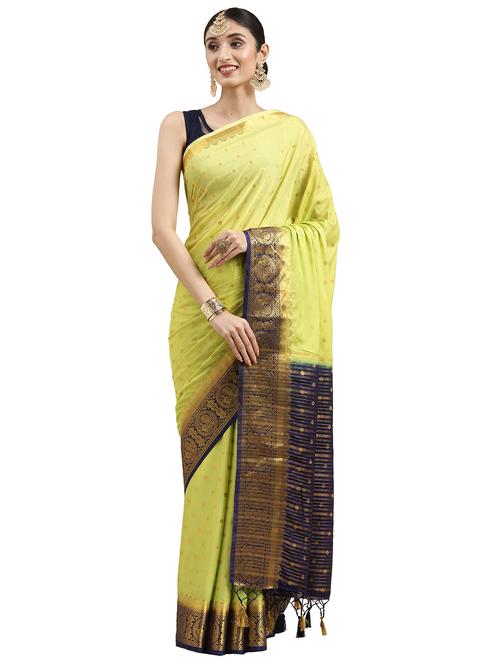 green crepe mysore silk saree with blouse - 18215011 - Very Small Image - 1