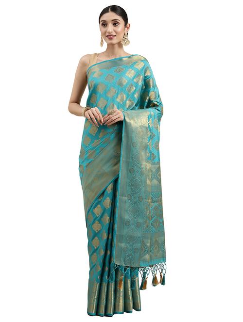 turquoise art silk kanjivaram saree - 18215023 - Very Small Image - 1