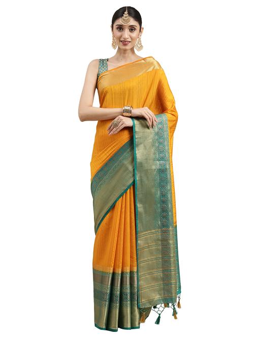 yellow art silk kanjivaram saree with blouse - 18215025 - Very Small Image - 1