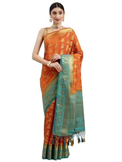 orange art silk kanjivaram saree with blouse - 18215028 - Very Small Image - 1