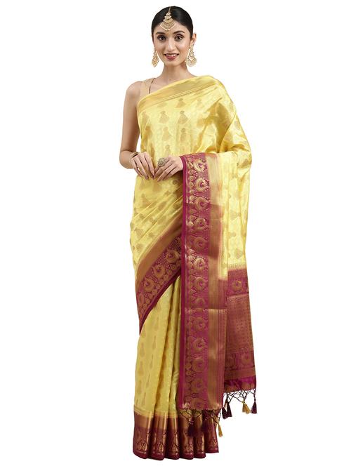 yellow art silk kanjivaram saree with blouse - 18215030 - Very Small Image - 1