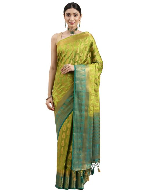 green art silk kanjivaram saree with blouse - 18215033 - Very Small Image - 1