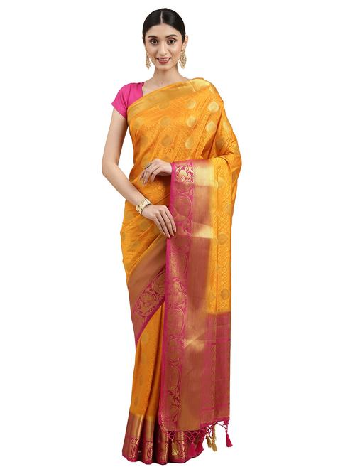 mustard art silk kanjivaram saree - 18215039 - Very Small Image - 1