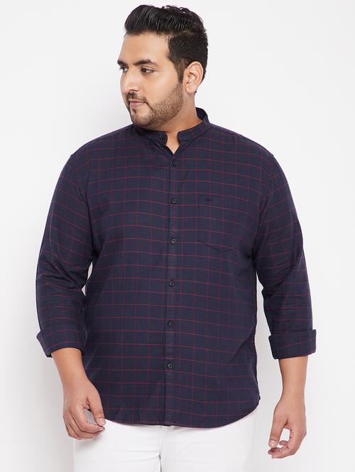 navy-blue checkered casual shirt - 18215228 - Very Small Image - 1