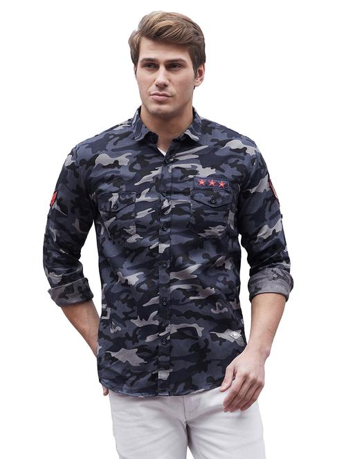 navy-blue camouflage casual shirt - 18215509 - Very Small Image - 1
