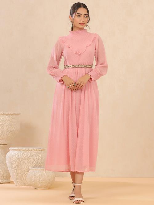 pink chiffon flared ethnic dress - 18215784 - Very Small Image - 1