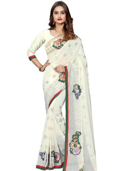 offwhite georgette embroidered saree - 18215810 - Very Small Image - 1