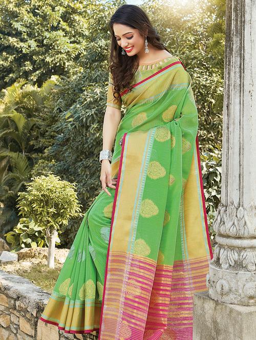 golden zari work woven saree - 18215843 - Very Small Image - 1