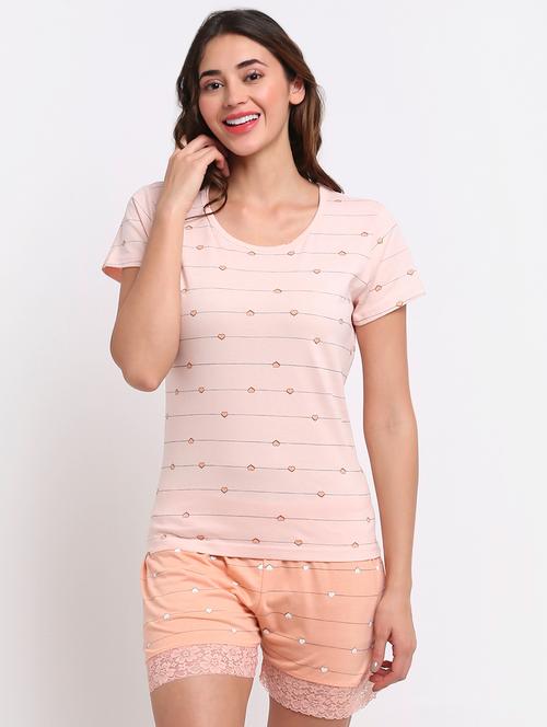 round neck printed nightwear shorts set - 18215986 - Very Small Image - 1