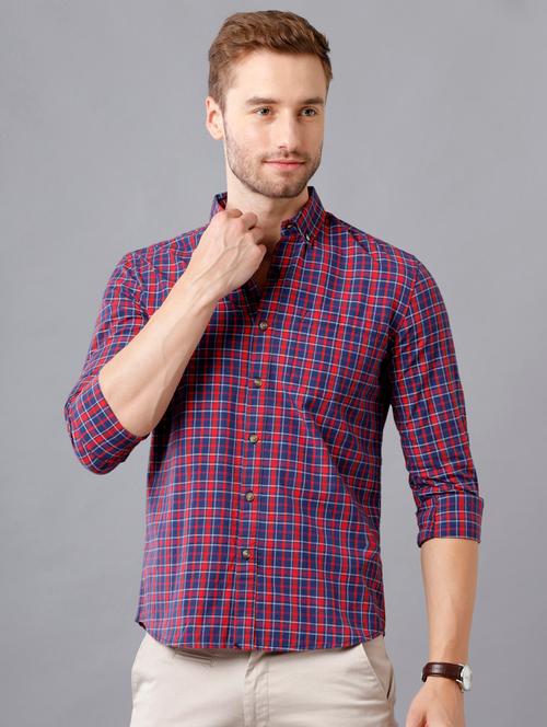 navy blue checkered casual shirt - 18216089 - Very Small Image - 1