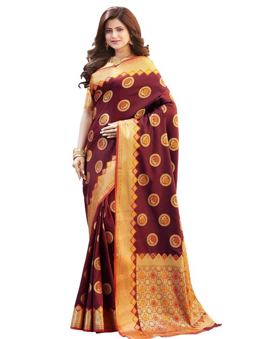 maroon silk saree - 18216784 - Very Small Image - 1