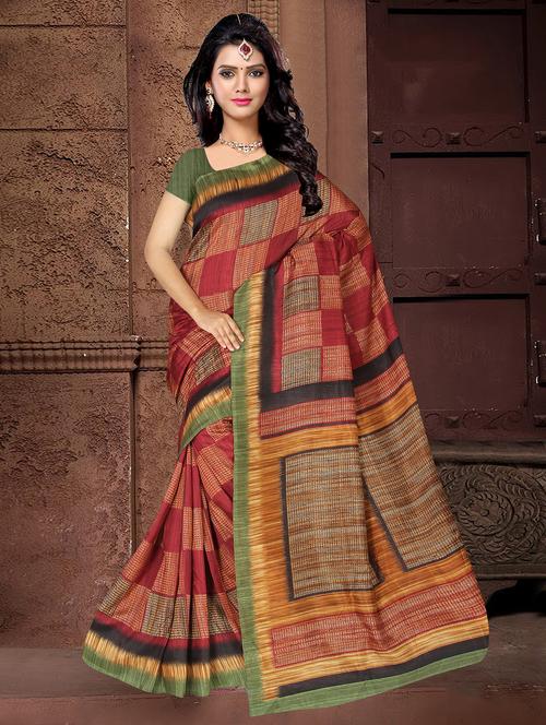 contrast bordered printed saree - 18216822 - Very Small Image - 1