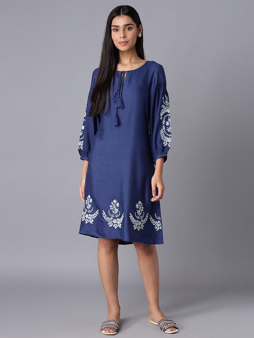 blue solid a-line ethnic dress - 18216975 - Very Small Image - 1