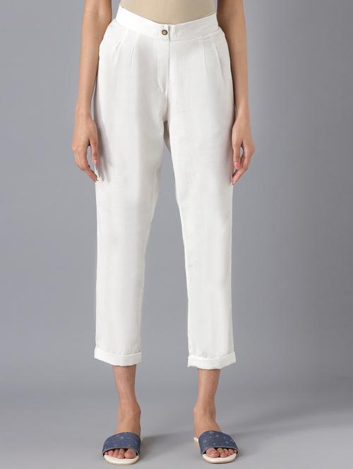 white cotton straight tapered pant - 18217012 - Very Small Image - 1
