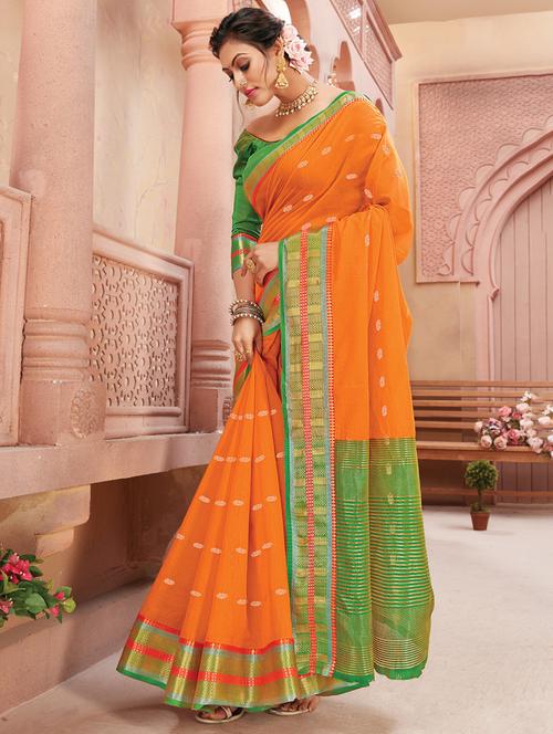 orange silk saree - 18217252 - Very Small Image - 1