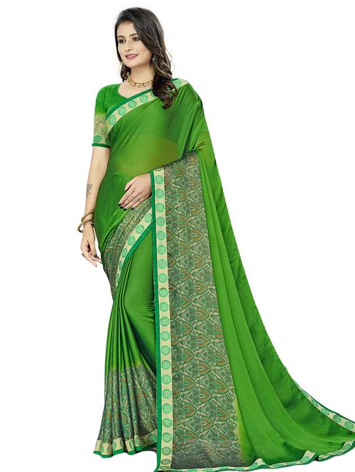 green silk printed saree - 18217265 - Very Small Image - 1