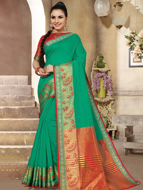 green cotton saree - 18217277 - Very Small Image - 1