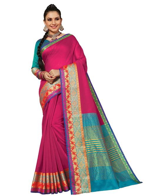 pink cotton saree - 18217278 - Very Small Image - 1