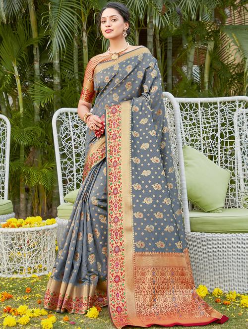 golden zari work woven saree - 18217297 - Very Small Image - 1