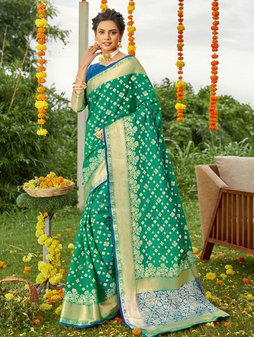 golden zari work woven saree - 18217310 - Very Small Image - 1