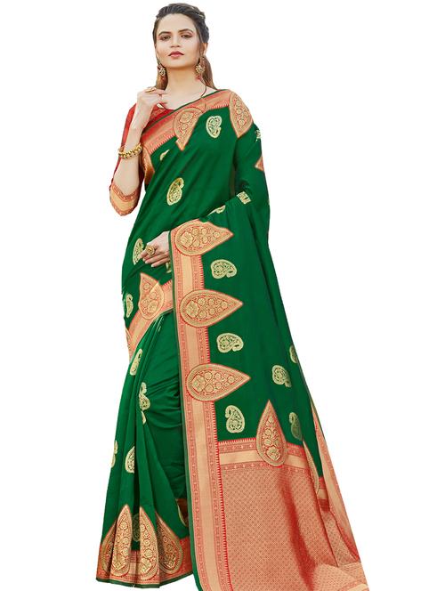green silk saree - 18217428 - Very Small Image - 1