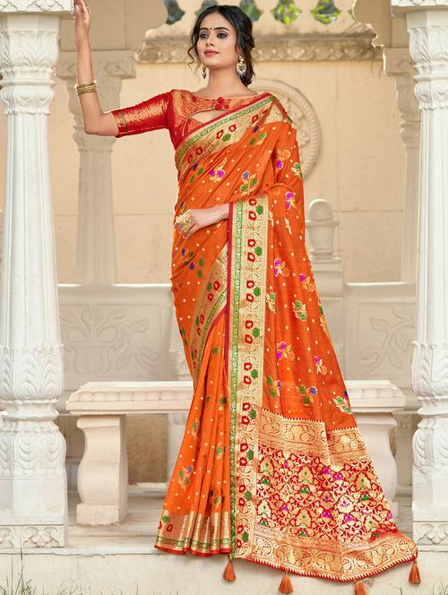 golden zari work woven saree - 18217448 - Very Small Image - 1