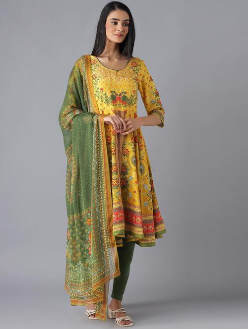 yellow rayon kurta dupatta set - 18217569 - Very Small Image - 1