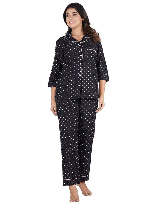 lapel neck printed nightwear pajama set - 18217625 - Very Small Image - 1