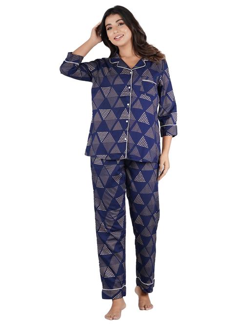 lapel neck printed nightwear pajama set - 18217626 - Very Small Image - 1