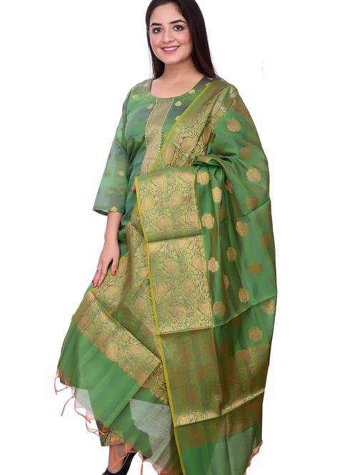 chanderi silk kurti dupatta set - 18217696 - Very Small Image - 1