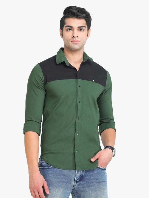 green color-blocked casual shirt - 18217820 - Very Small Image - 1