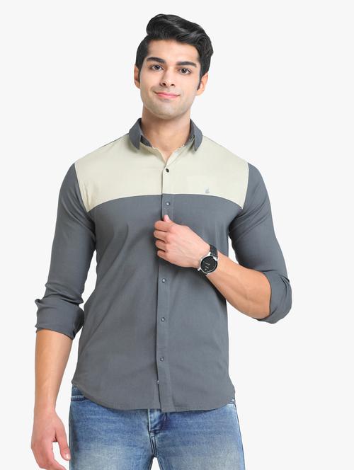 grey color-blocked casual shirt - 18217828 - Very Small Image - 1