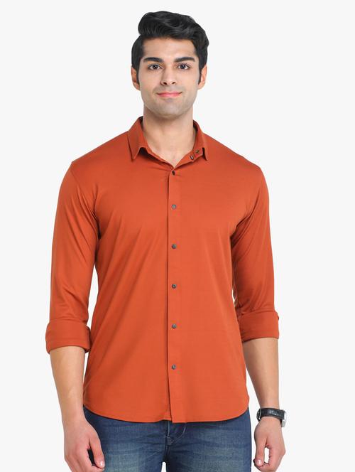 orange solid casual shirt - 18217854 - Very Small Image - 1