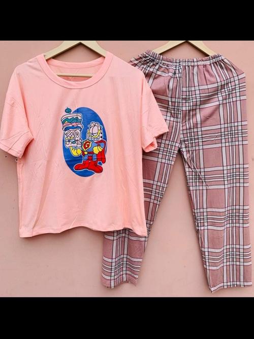ladies cotton night wear pink color - 18218053 - Very Small Image - 1